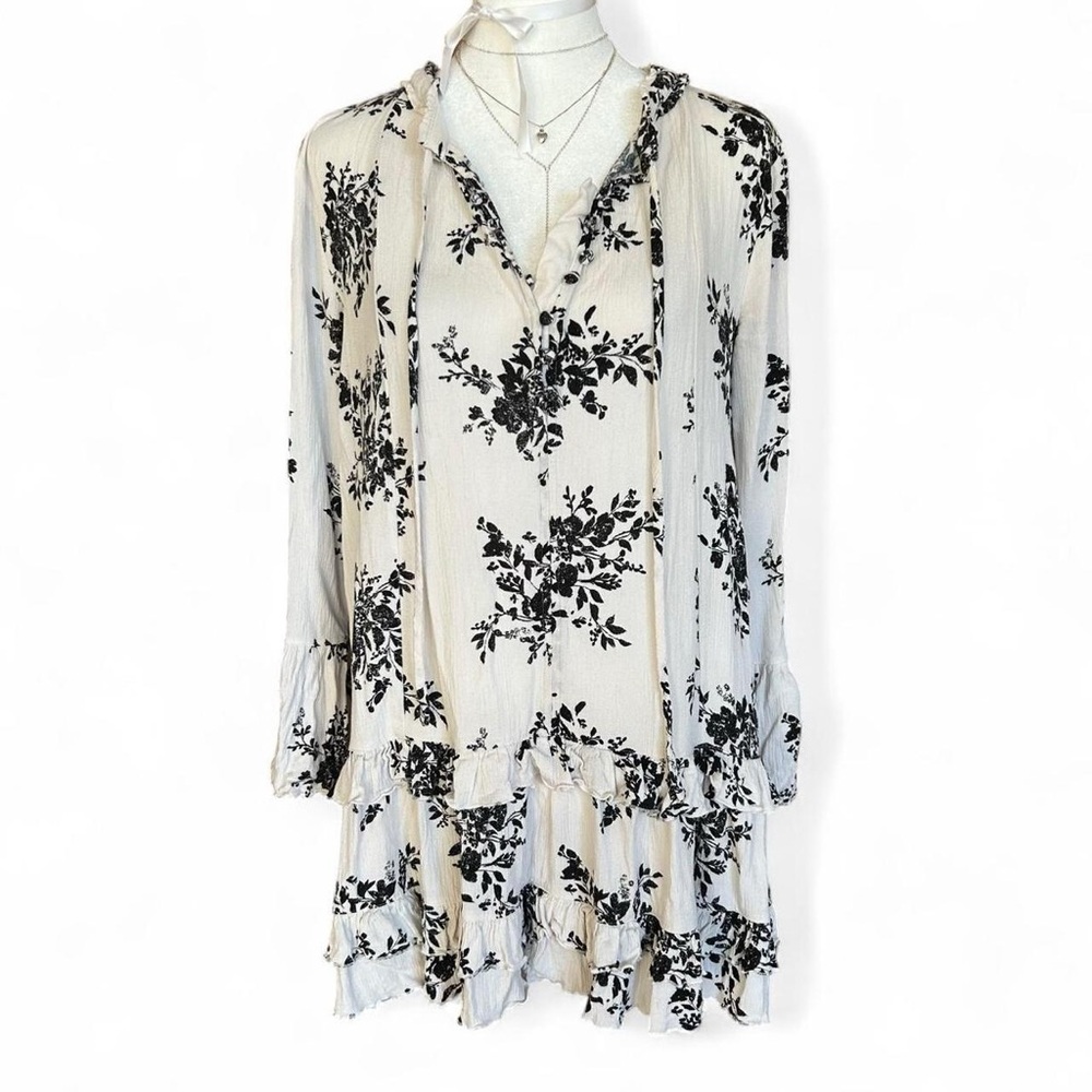 RO&DE floral print tiered ruffle long sleeve mini dress S